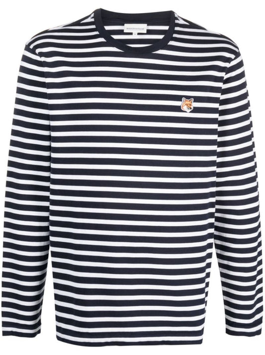 Blue Fox Head Patch Striped Cotton T-shirt