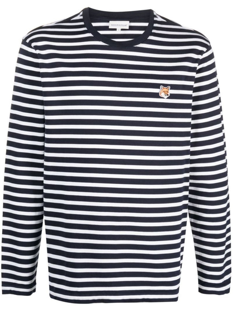 Blue Fox Head Patch Striped Cotton T-shirt