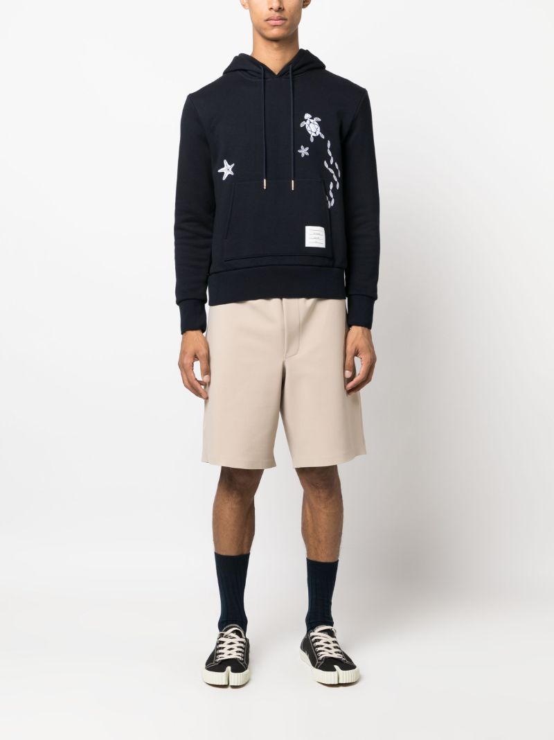 Blue Nautical-embroidered Cotton Hoodie
