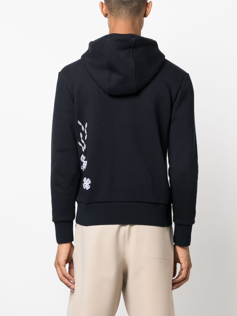 Blue Nautical-embroidered Cotton Hoodie