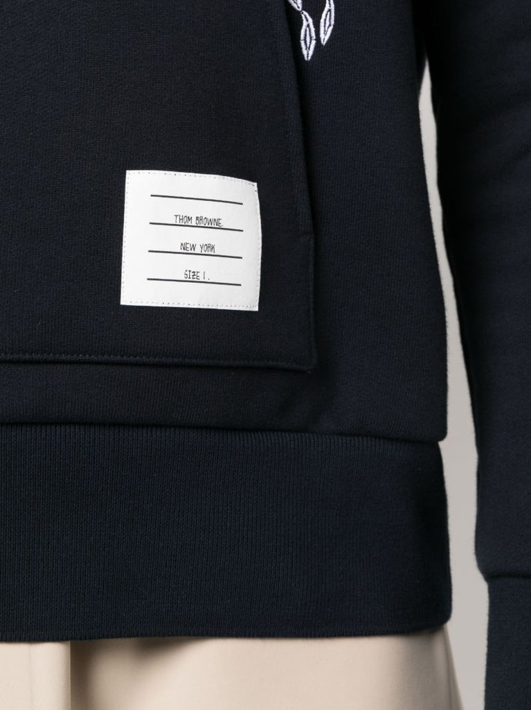 Blue Nautical-embroidered Cotton Hoodie