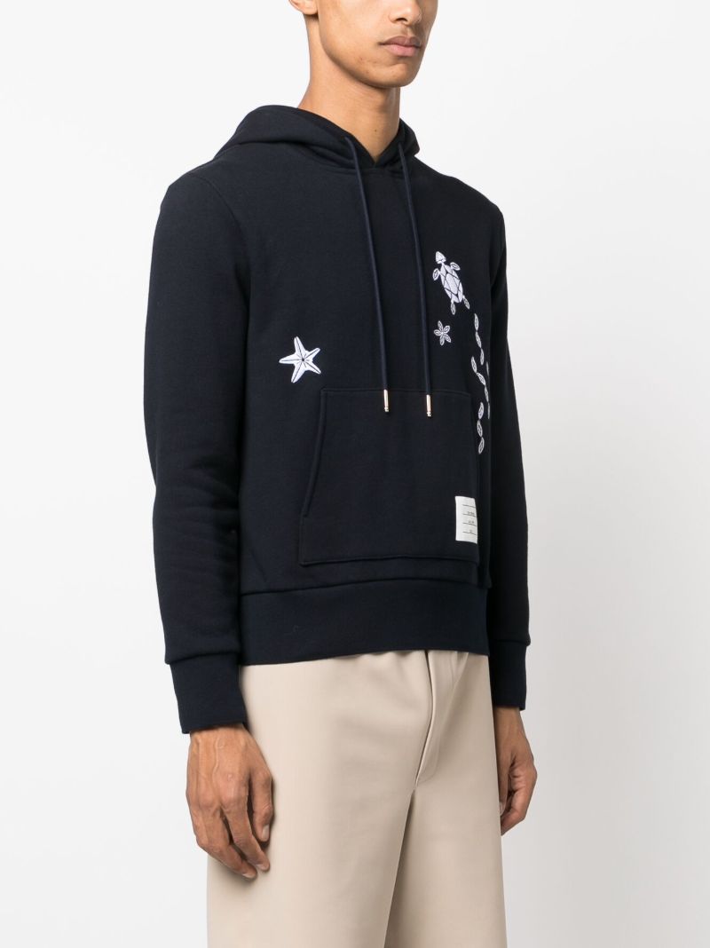 Blue Nautical-embroidered Cotton Hoodie