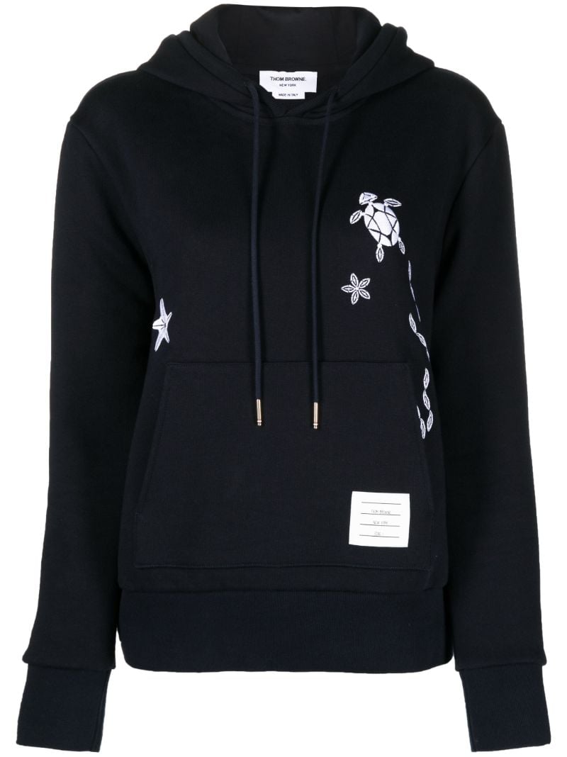 Blue Nautical-embroidered Cotton Hoodie