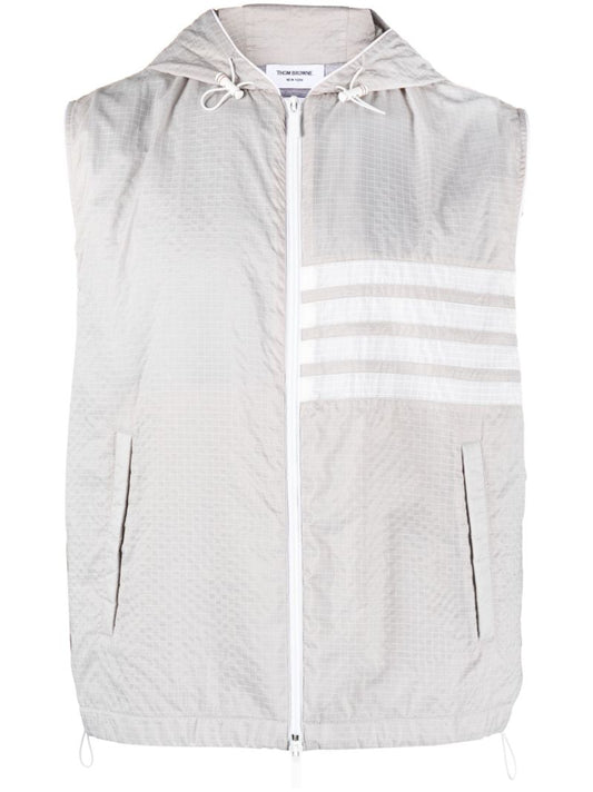Grey 4-bar Hooded Ripstop Gilet