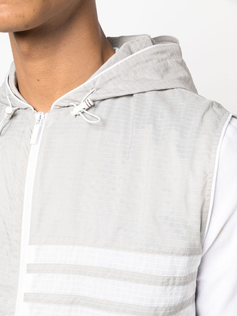 Grey 4-bar Hooded Ripstop Gilet