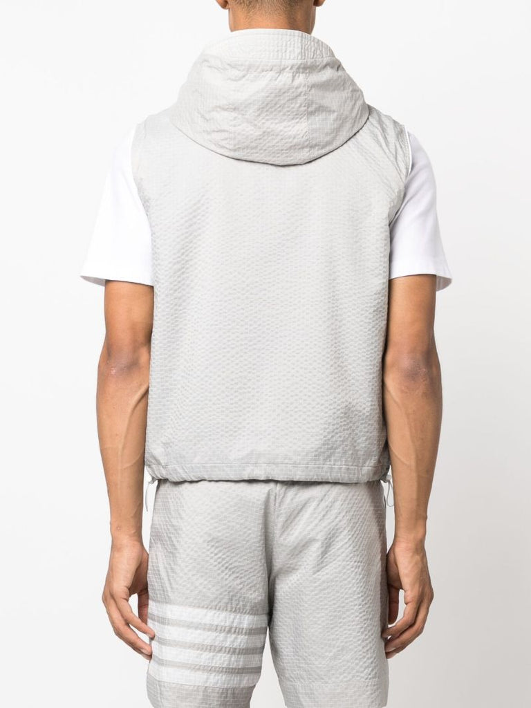 Grey 4-bar Hooded Ripstop Gilet