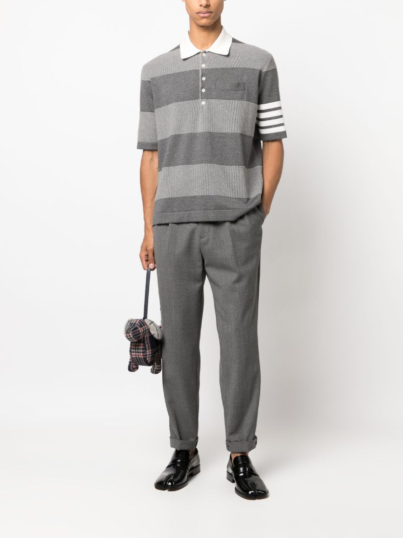 Grey Striped 4-bar Cotton Polo Shirt