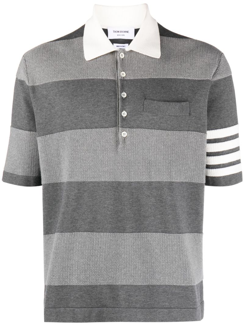 Grey Striped 4-bar Cotton Polo Shirt