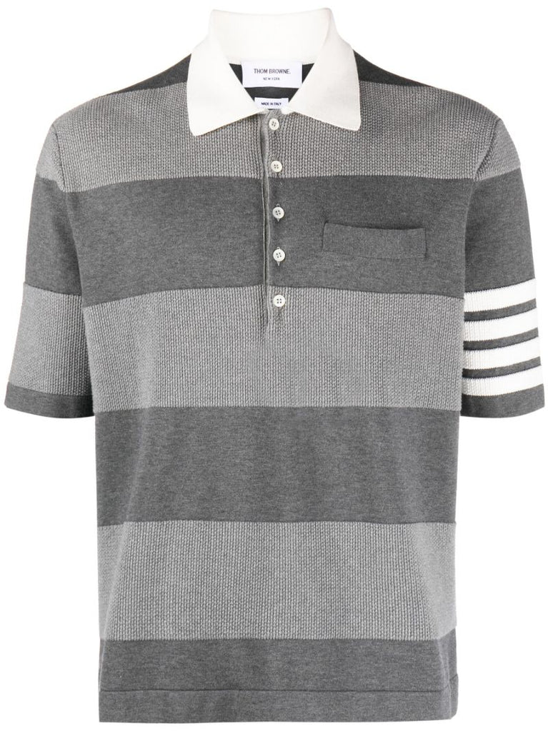 Grey Striped 4-bar Cotton Polo Shirt