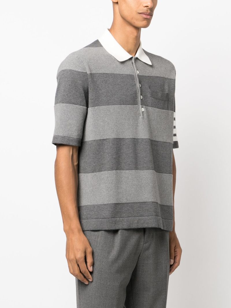 Grey Striped 4-bar Cotton Polo Shirt
