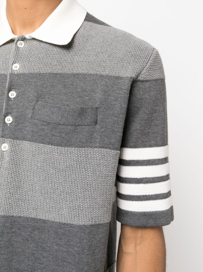 Grey Striped 4-bar Cotton Polo Shirt