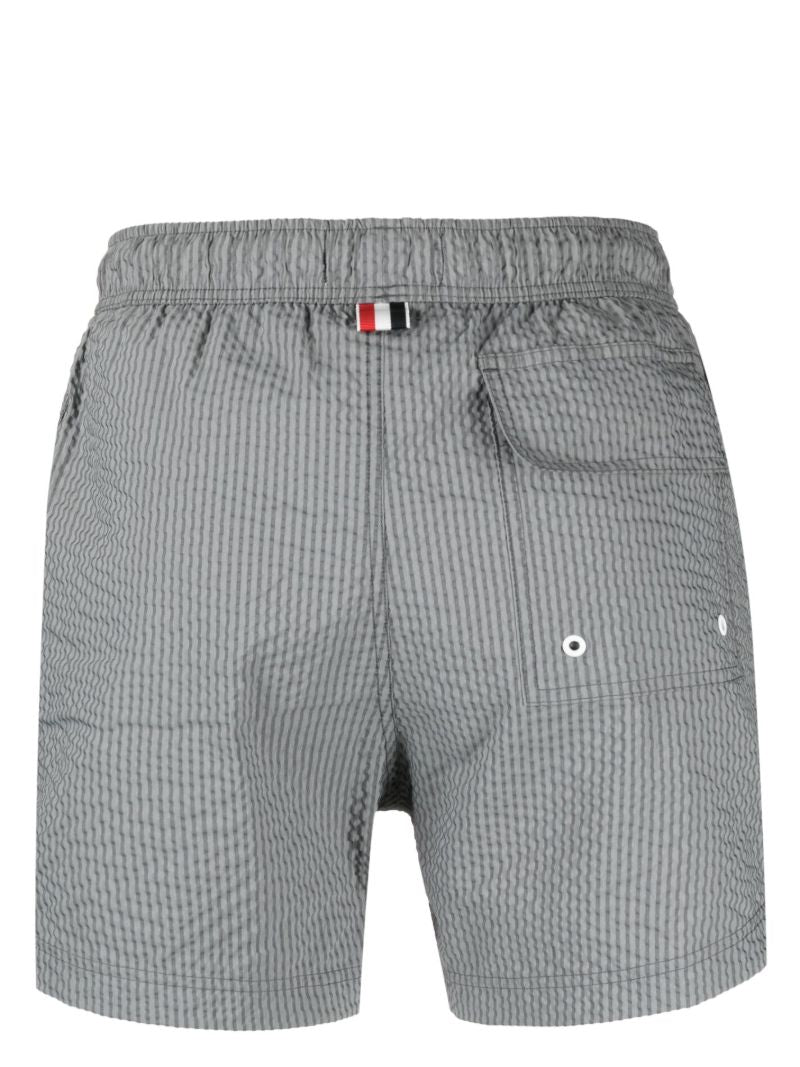 Grey Striped Seersucker Swim Shorts