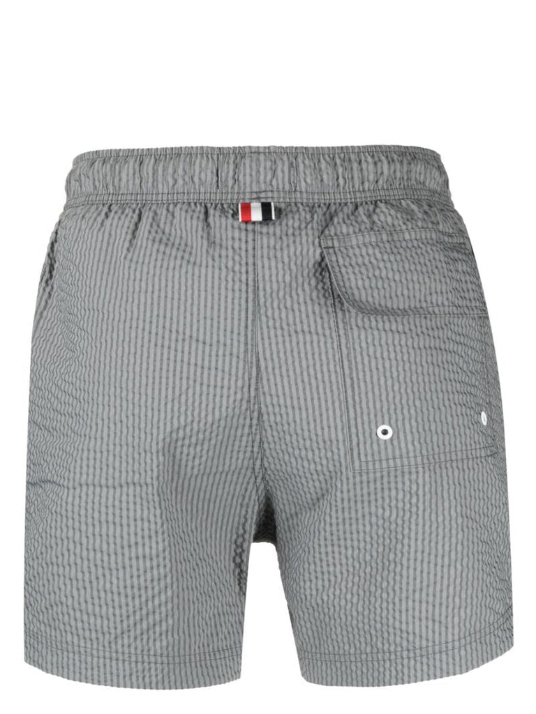 Grey Striped Seersucker Swim Shorts