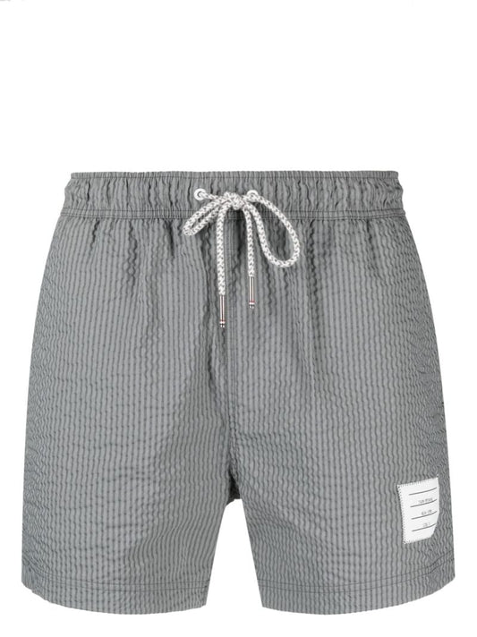 Grey Striped Seersucker Swim Shorts