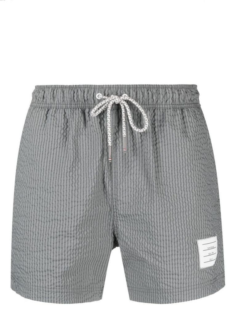 Grey Striped Seersucker Swim Shorts
