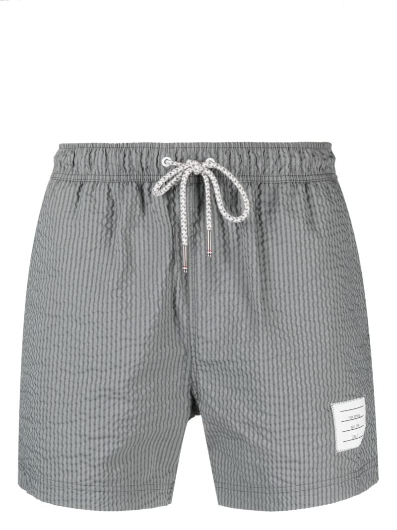 Grey Striped Seersucker Swim Shorts