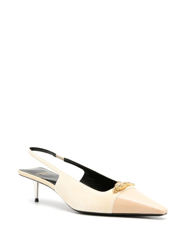 Neutral Tiger Head 45 Slingback Pumps