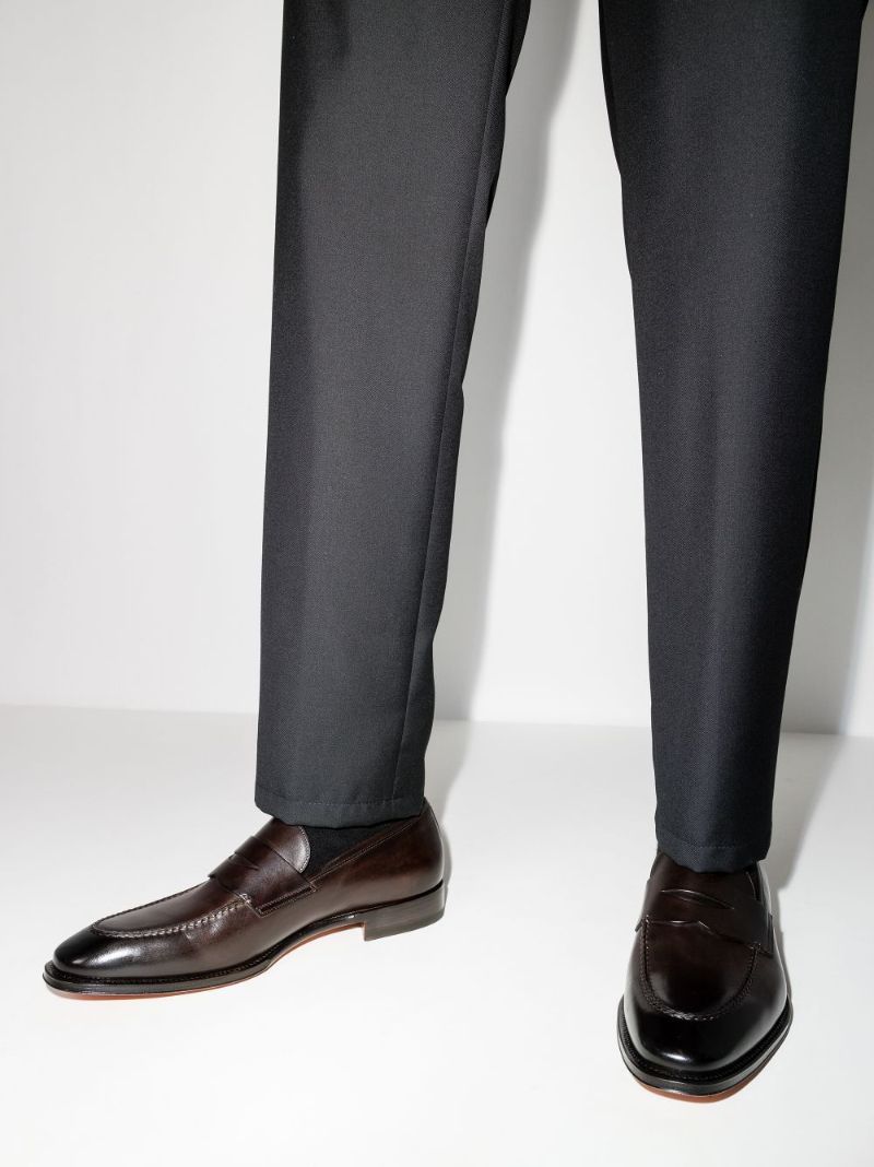 Brown Polished Leather Loafers
