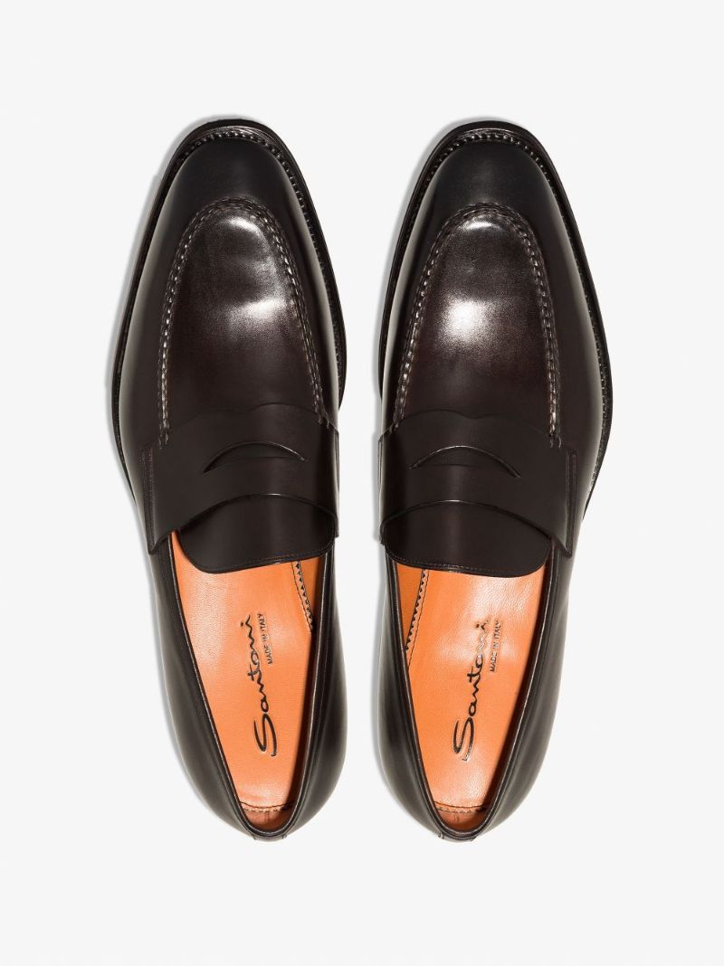 Brown Polished Leather Loafers