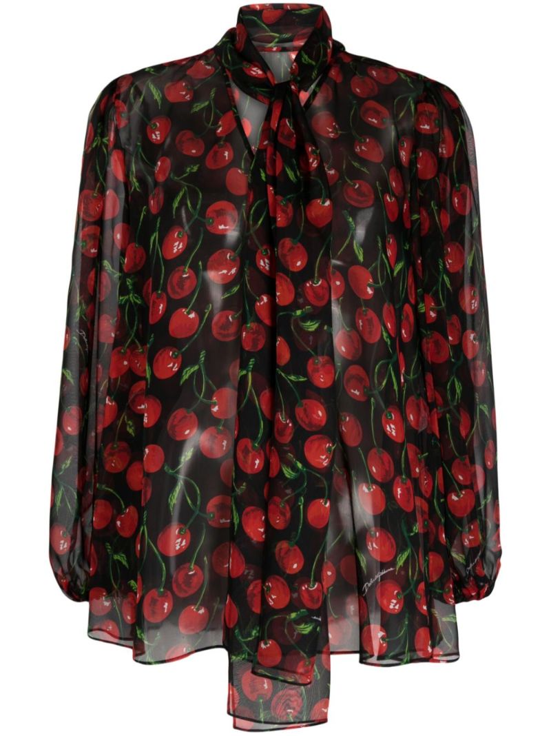 Black Cherry-print Silk-chiffon Blouse