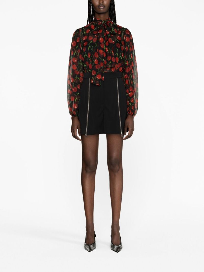 Black Cherry-print Silk-chiffon Blouse