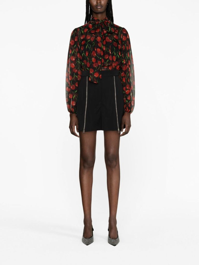 Black Cherry-print Silk-chiffon Blouse