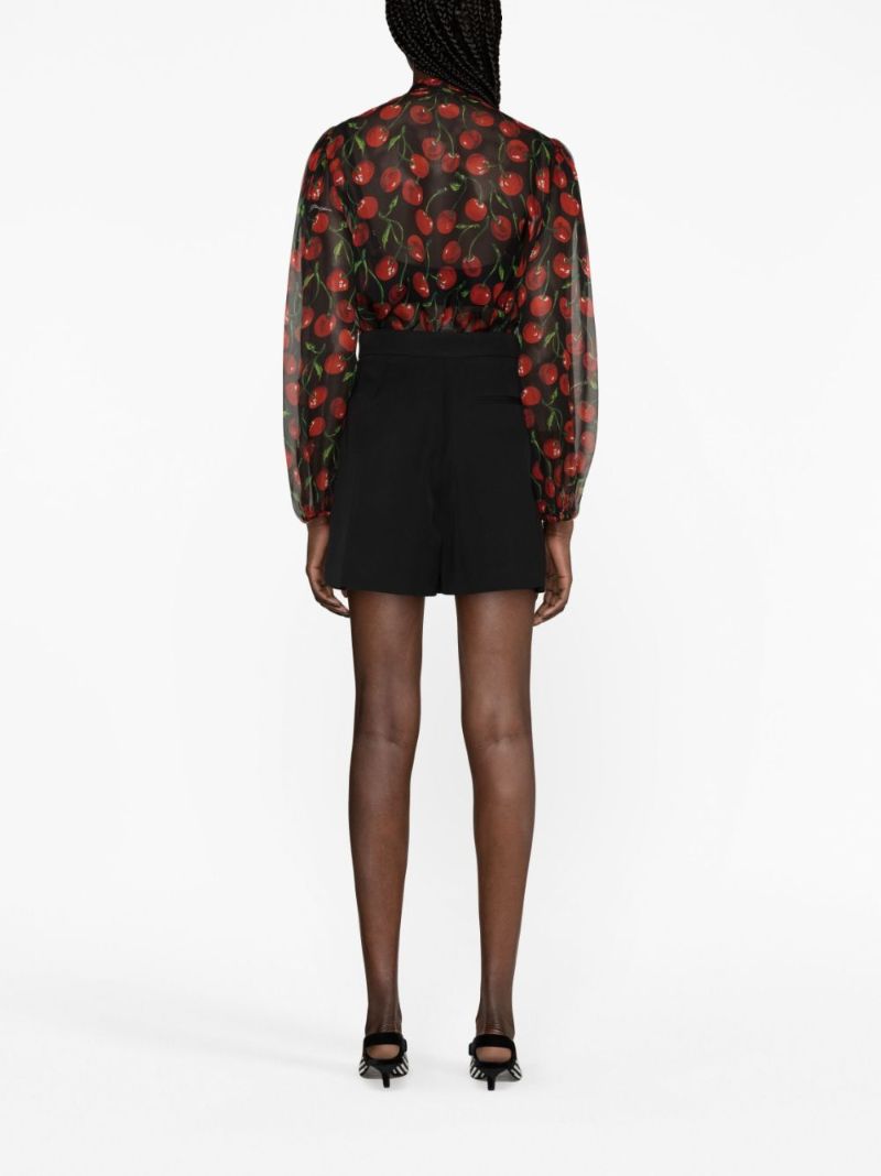 Black Cherry-print Silk-chiffon Blouse