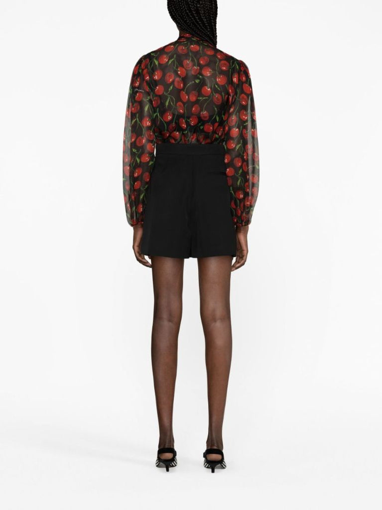 Black Cherry-print Silk-chiffon Blouse