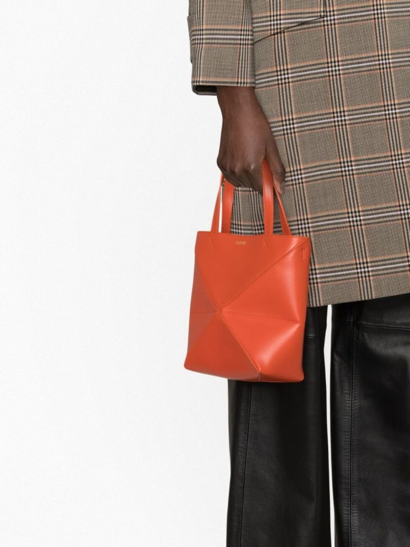 Orange Puzzle Leather Mini Tote Bag