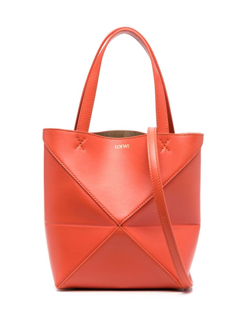 Orange Puzzle Leather Mini Tote Bag
