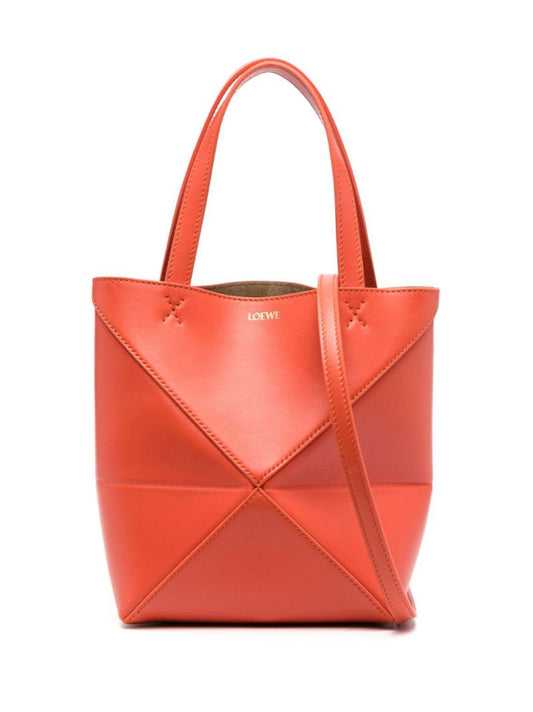 Orange Puzzle Leather Mini Tote Bag
