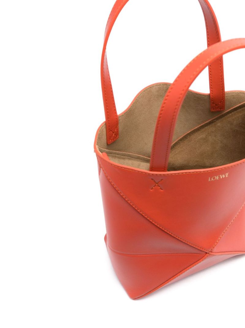 Orange Puzzle Leather Mini Tote Bag