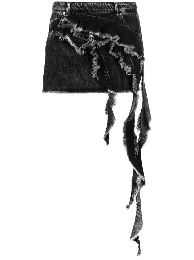 Black Draped Denim Skirt