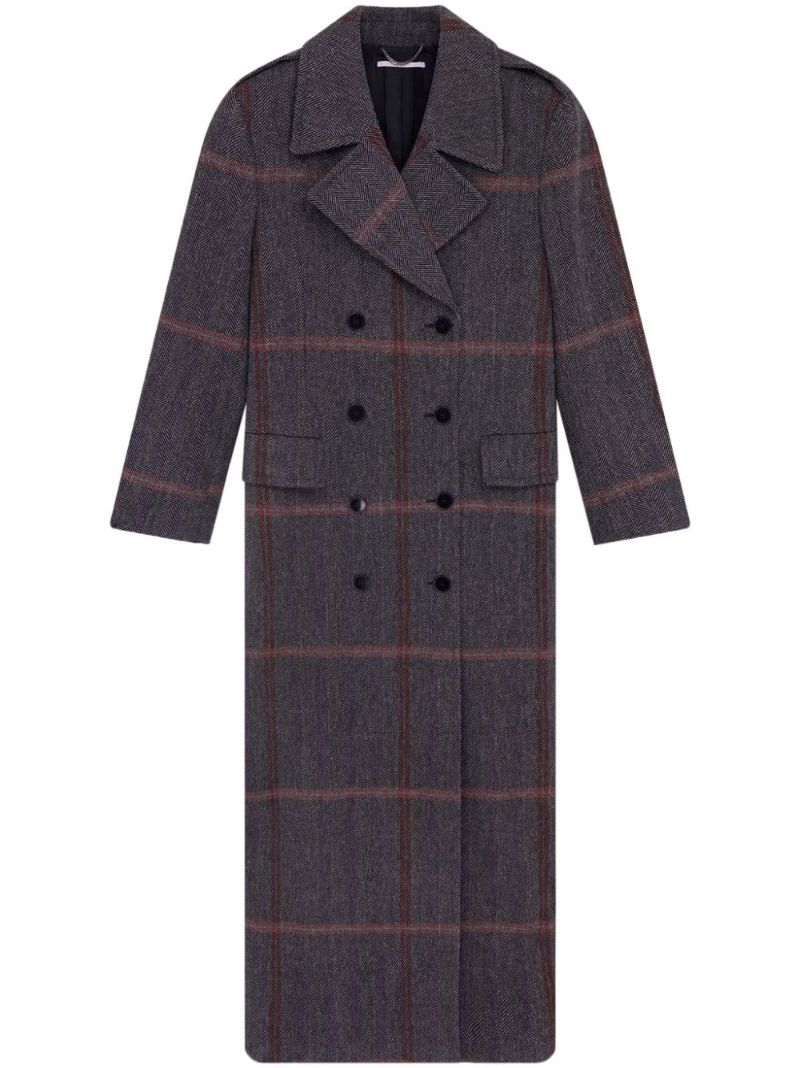 Grey Double-breasted Herringbone Wool Coat