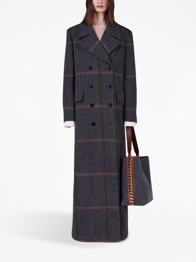 Grey Double-breasted Herringbone Wool Coat