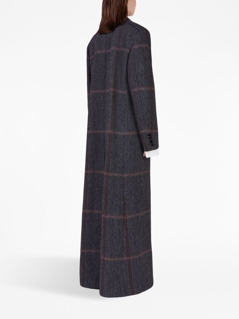 Grey Double-breasted Herringbone Wool Coat