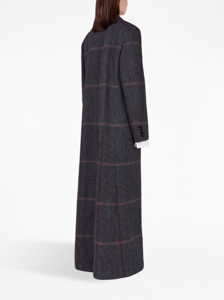Grey Double-breasted Herringbone Wool Coat