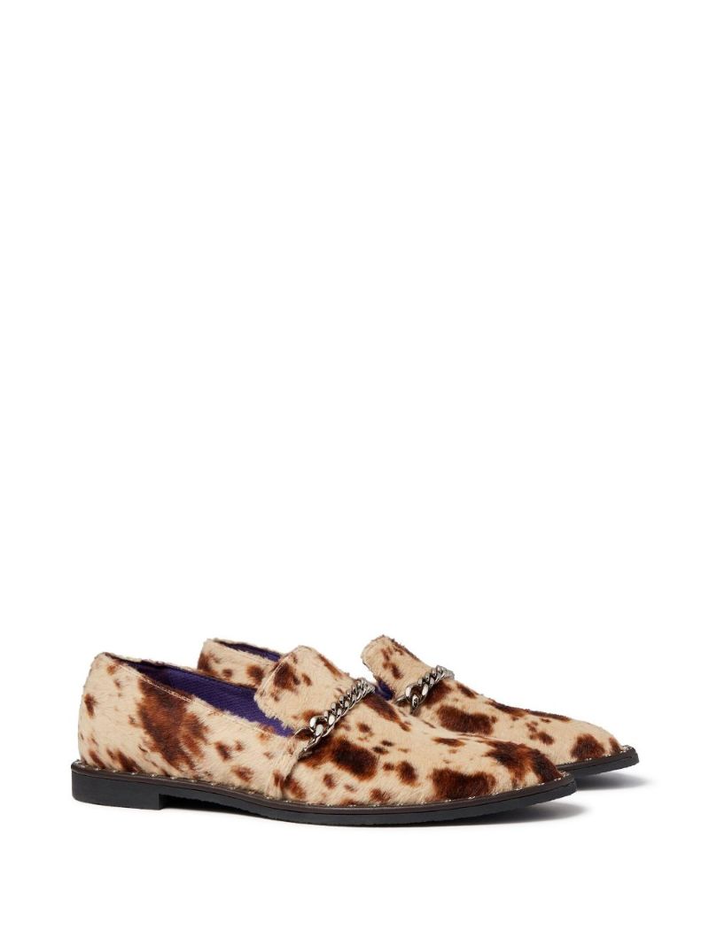 Neutral Falabella Pony-print Velvet Loafers