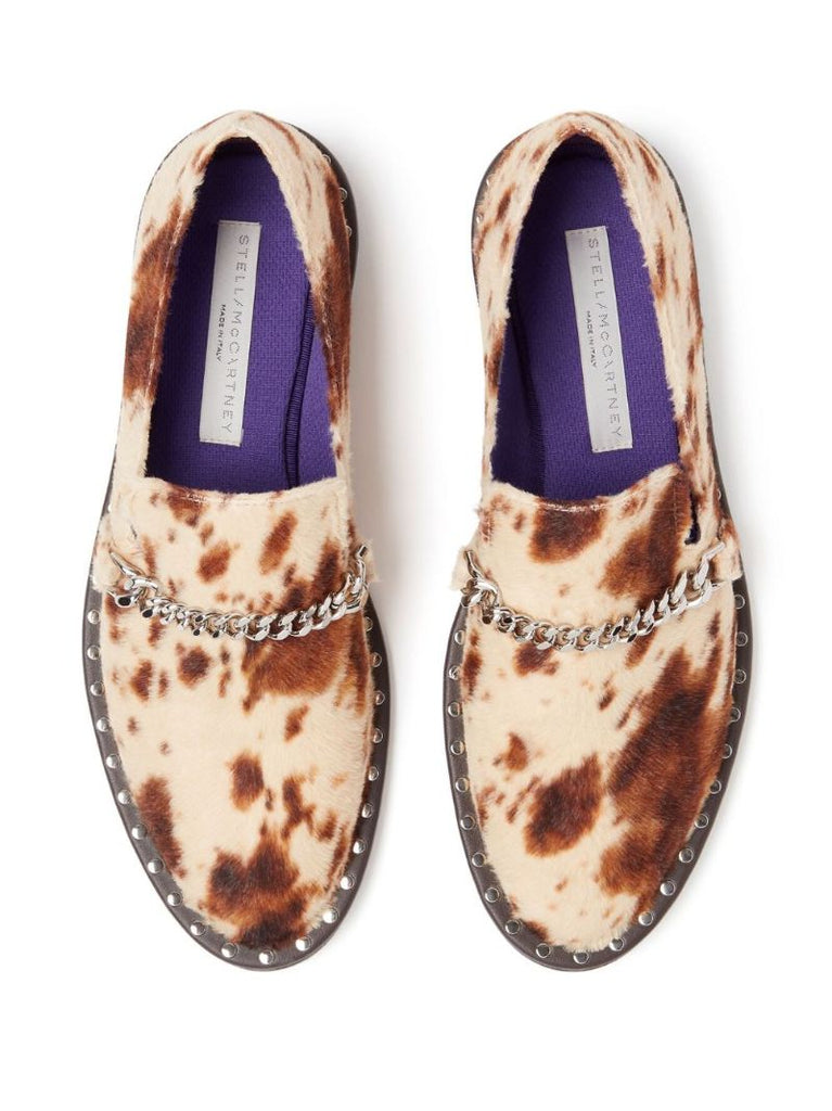 Neutral Falabella Pony-print Velvet Loafers