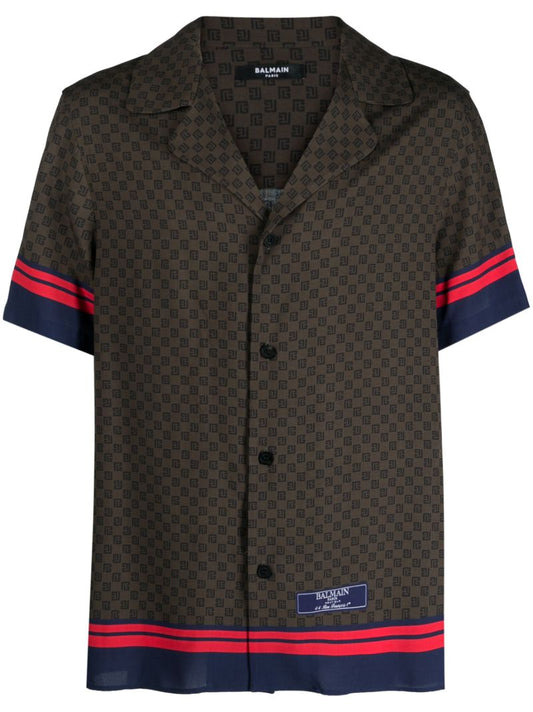 Brown Mini Monogram-print Bowling Shirt