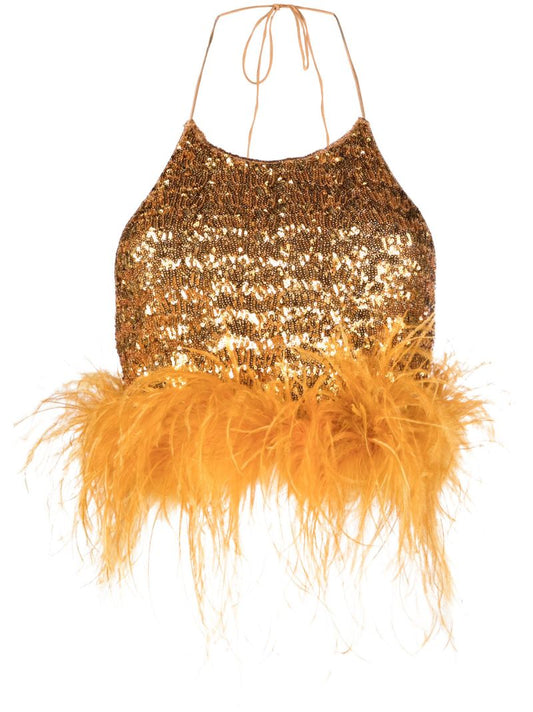 Gold Paillettes Plumage Crop Top