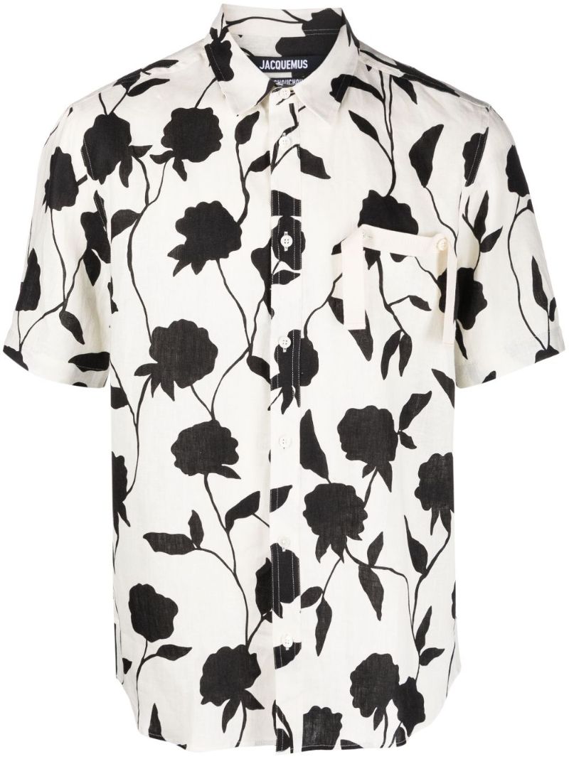 White Printed Linen Shirt