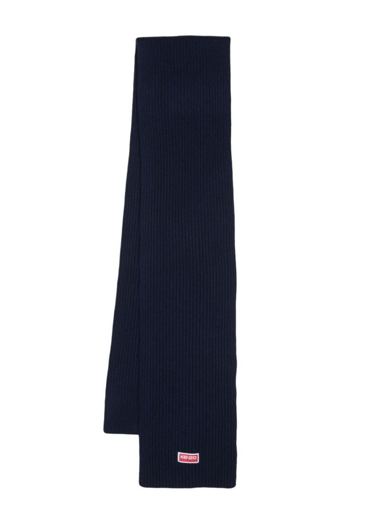 Blue Logo-patch Wool Scarf