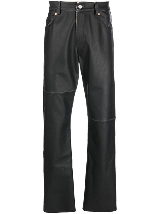 Black Patchwork Leather Trousers