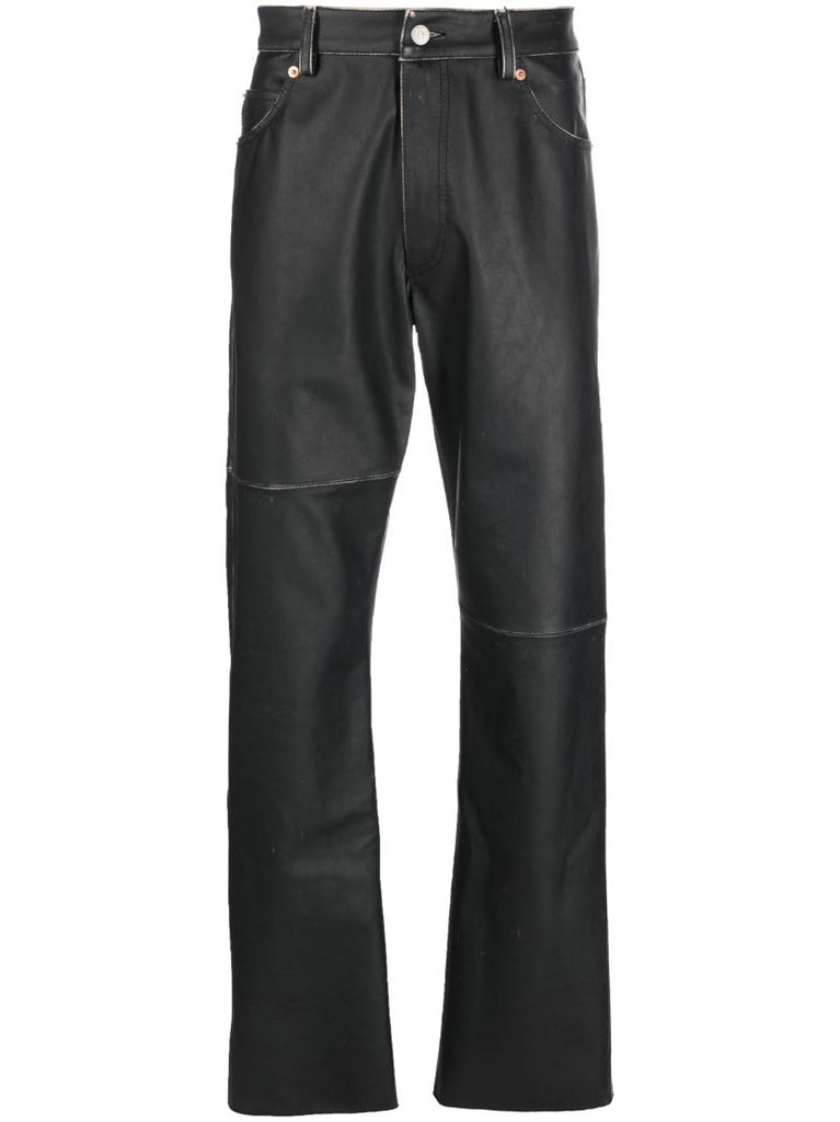 Black Patchwork Leather Trousers