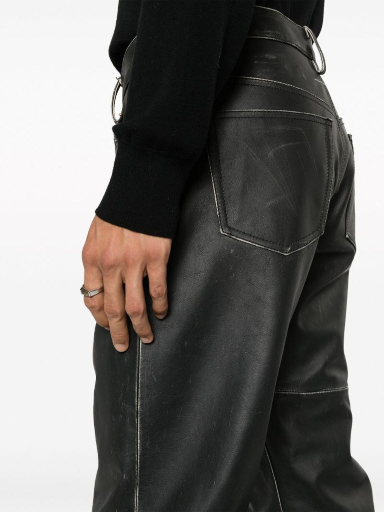 Black Patchwork Leather Trousers