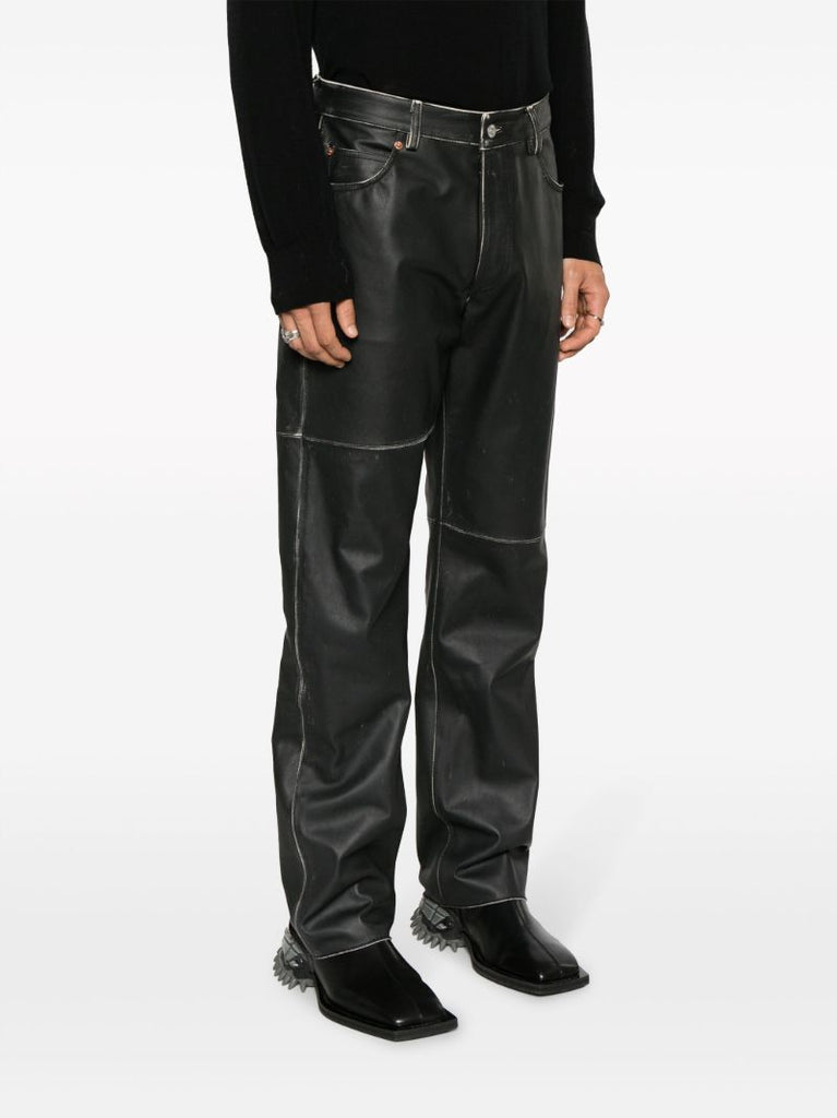 Black Patchwork Leather Trousers