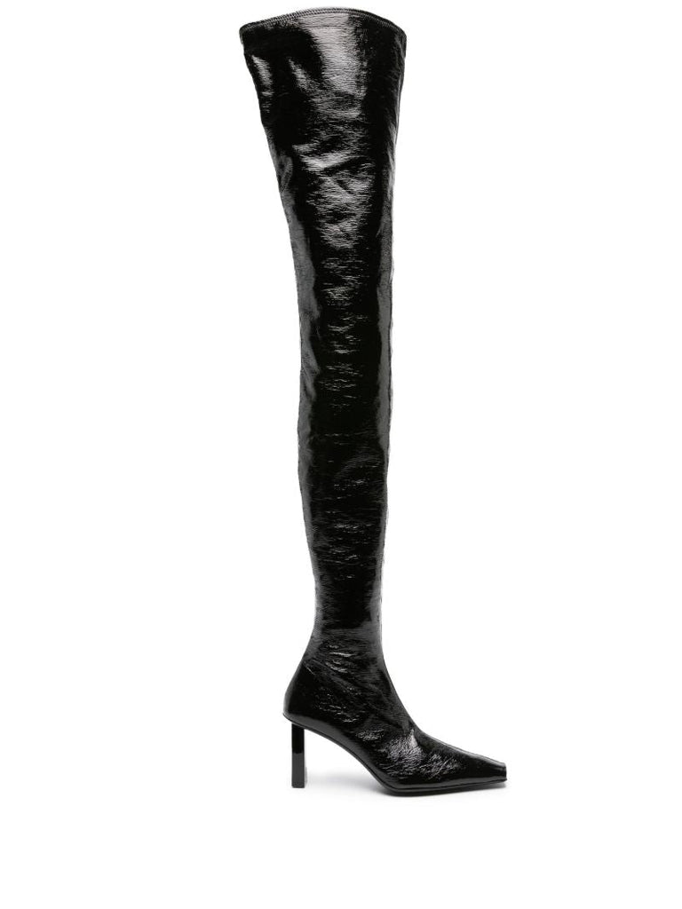 Black 85 Faux-leather Thigh-high Boots