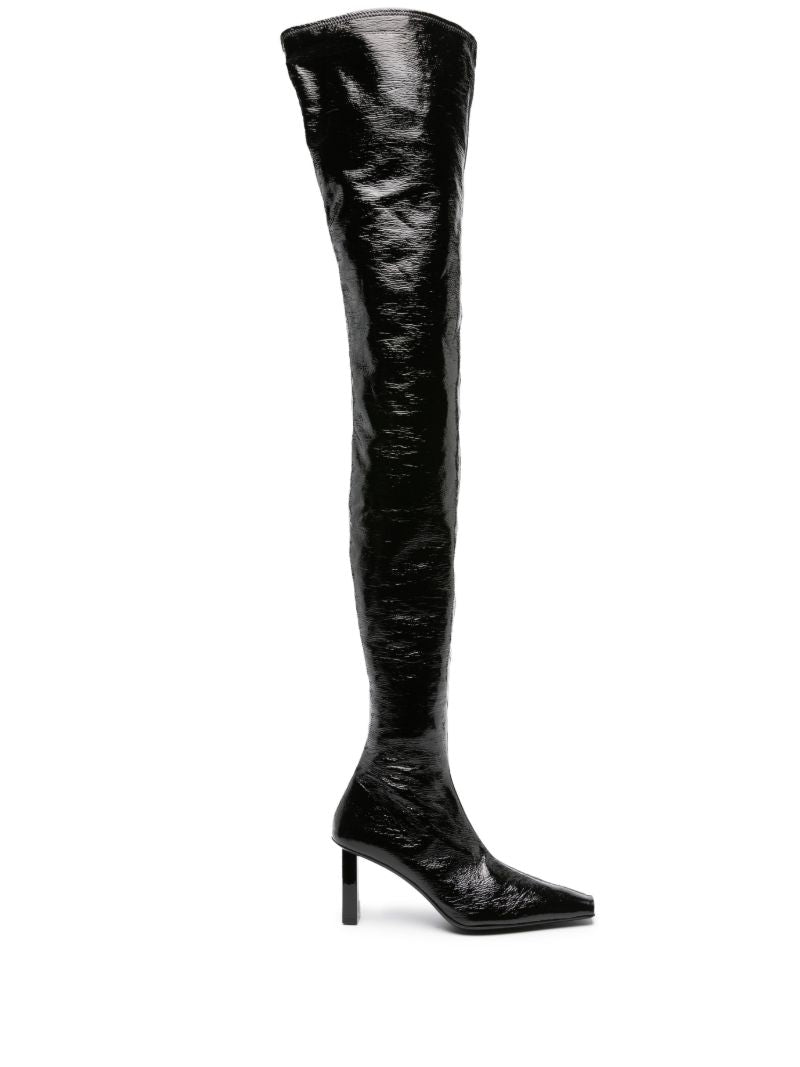 Black 85 Faux-leather Thigh-high Boots