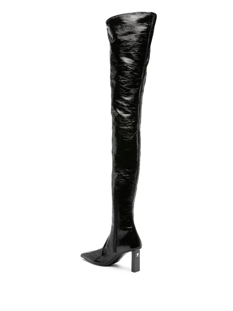 Black 85 Faux-leather Thigh-high Boots